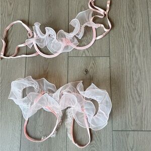 Sheer Ruffle Pink Lace Bralette Set